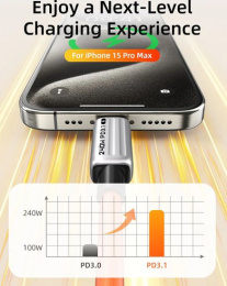 Кабель USB-C CABLETIME CU05H (CT-CM240-ZSB1) 1 м, 480 Мбит/с, 240 Вт, PD 3.1 и QC 4.0., синий,  для быстрого заряда смартфонов и ноутбуков