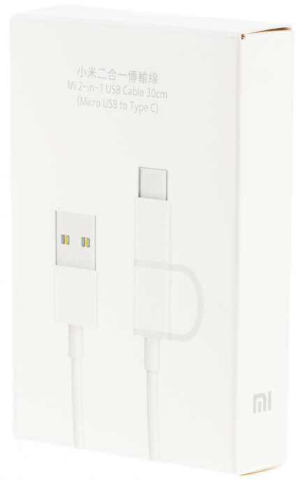 Кабель XIAOMI Mi 2-in-1, USB Type-C m /micro USB m - USB m , 0.3м, белый [sjv4083ty]
