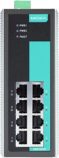 Промышленный неуправляемый коммутатор MOXA EDS-G308, 8 портов 10/100/1000BaseT X , IP30, от 0 до 60°C, DIN-Rail