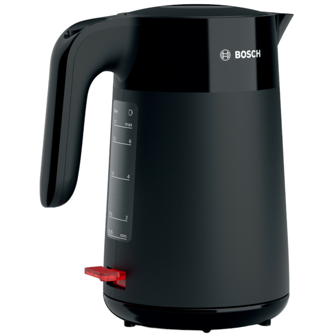 Электрочайник Bosch TWK2M163 2400 Вт, объем: 1.7 л, подставка с возможностью вращения, материал корпуса: пластик, защита от перегрева, отключение при снятии с базы, автоматическое отключение, цвет: черный