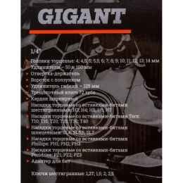 Набор торцевых головок и бит 46 предметов Gigant, Сталь Cr-V, GAS 46