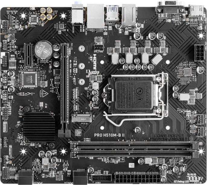 Материнская плата MSI PRO H510M-B II Soc-1200 H470 PCI-Ex16 PCI-Ex1 2xDDR4 2933Mhz M.2 VGA+HDMI mATX RTL нет поддержки 11 поколения