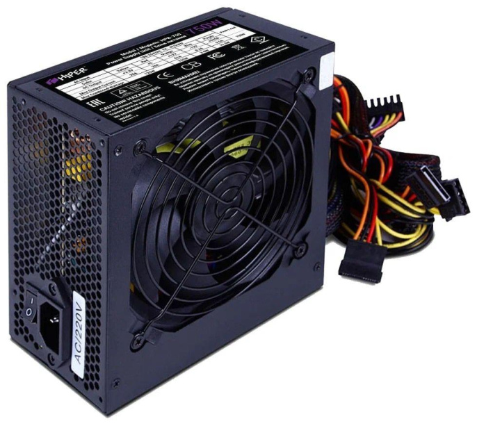 блок питания для ПК 750 Ватт/ PSU HIPER MULTI HPB-750 ATX 2.31, 750W, ActivePFC, 120mm fan, Black 80+ BRONZE, BOX