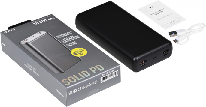 Внешний аккумулятор Power Bank TFN Solid PB-283, 30000мAч, черный [tfn-pb-283-bk]