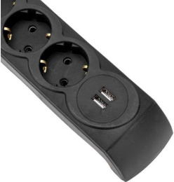 Сетевой фильтр KRANZ 13-4702, 3м, черный