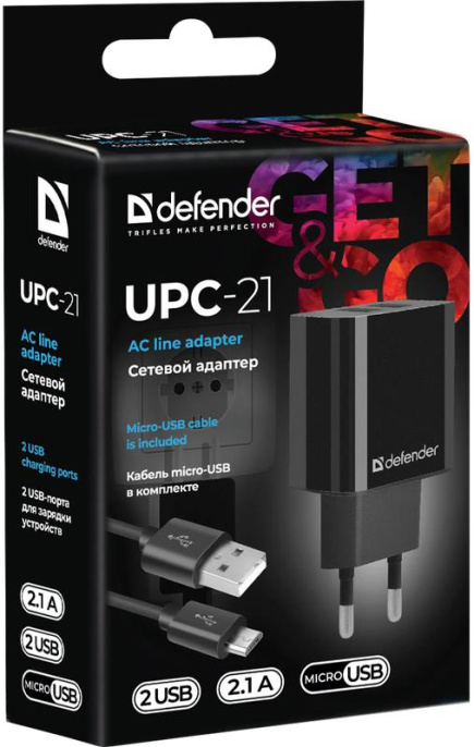 Адаптер питания UPC-21 5V/2.1A 2XUSB 83581 DEFENDER