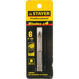 Сверло "PROFI" 6мм по керамике и стеклу, с четырьмя режущими лезвиями STAYER 2985-06_z*01