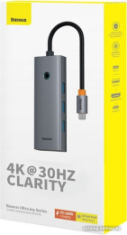 Хаб Baseus BS-OH150 UltraJoy Series 5 портов Type-C до HDMI4K@30 Гц*1+USB 3.0*3+PD*1 Space Grey B00052801811-00