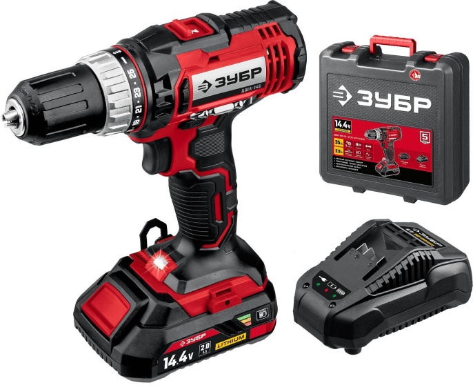 Дрель-шуруповерт Зубр ДШЛ-145-21, 2Ач,  с одним аккумулятором