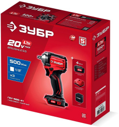 Ударный гайковерт Зубр ГБУ-500-41, LMS,  4Ач,  с одним аккумулятором