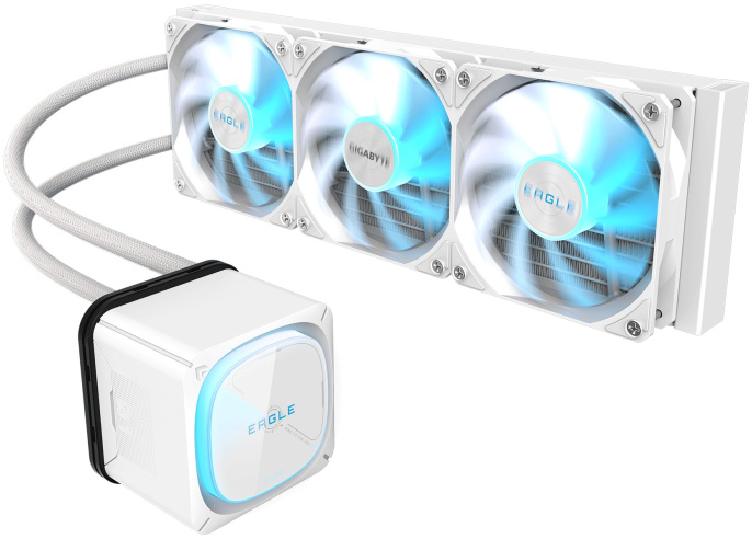 Кулер для процессора СЖО Gigabyte Eagle 360 Ice 28400-EA36I-1CWR Intel LGA1851/1700/1200/115X, AMD AM5/AM4, размер радиатора: 397x120x27мм, размер вентилятора: 120x120мм, размер водоблока: 66x66x63мм, гидродинамический подшипник, 2000об/мин, 82.31CFM