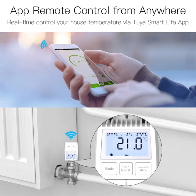 Умная термостатическая головка MOES ZigBee Thermostat Valve TV01 ZTRV-ZX-TV01