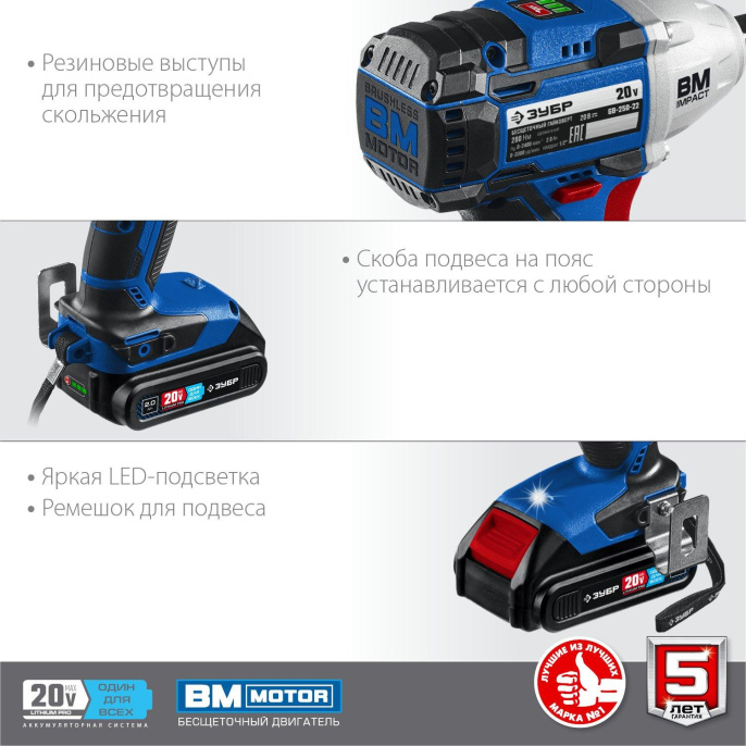 Ударный гайковерт Зубр GB-250-22, 2Ач,  с двумя аккумуляторами