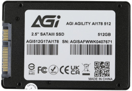 Накопитель SSD AGI AI178 512GB AGI512G17AI178 2.5", SATA 3.0, 3D TLC, скорость чтения/записи: 550/510MB/s