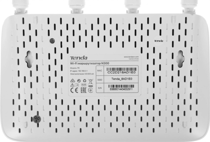 Wi-Fi роутер TENDA F6, Wi-Fi 4, N300, 2.4ГГц, 3 LAN, белый