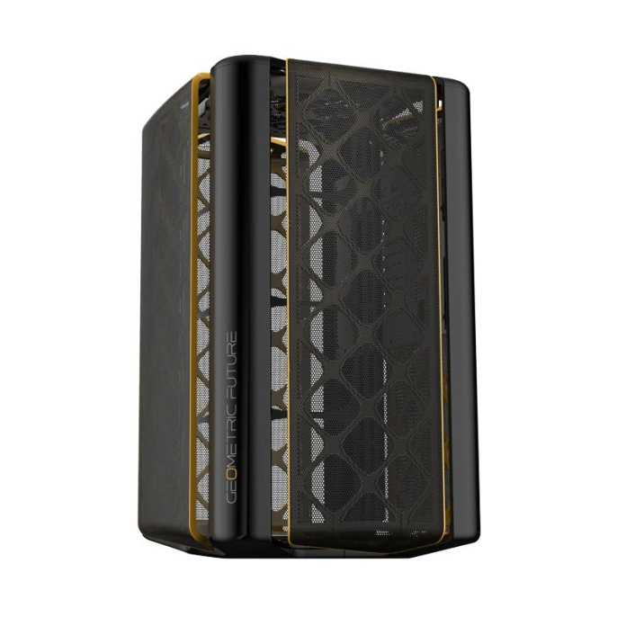Корпус ПК без блока питания Case Geometric Future Model 2 The Ark, Mini-Tower, no fans, 3xUSB-A 3.0, 1xUSB 3.2 Type-C, mATX, mITX Black/Gold