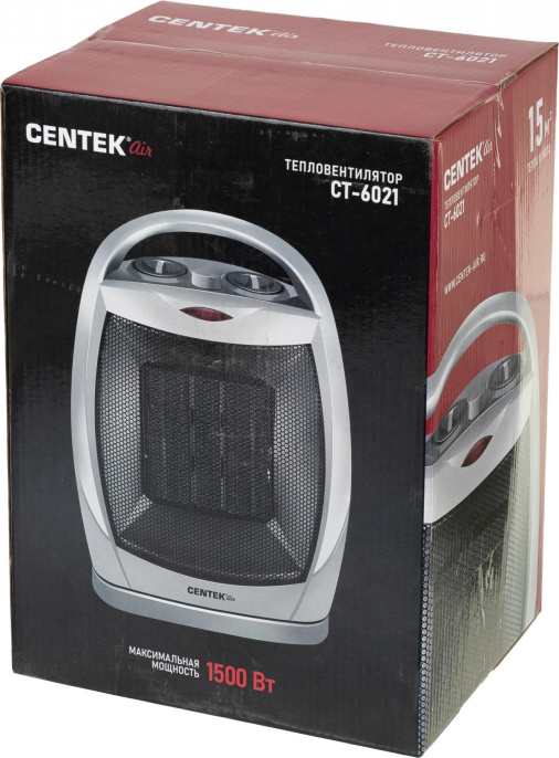 Тепловентилятор керамический CENTEK CT-6021, 1500Вт, с термостатом, 2 режима, серый, черный