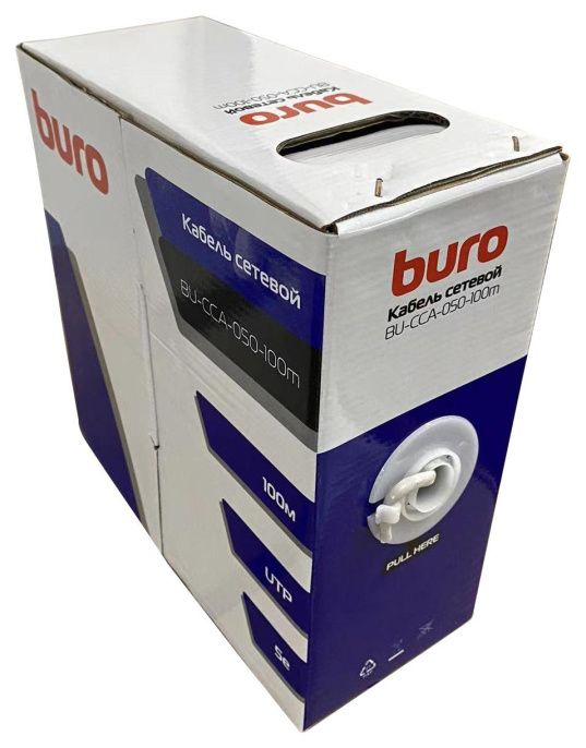 Кабель сетевой Buro BU-CCA-050-100m UTP, кат.5E, 100м, 4 пары, 0.50мм, алюминий омедненный, одножильный, серый