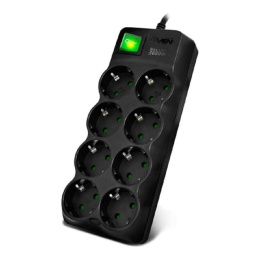 Фильтр SVEN SF-08E-16 1,8 м 8 розеток с защитными шторками,16А черный, цветная коробка [SV-021603]