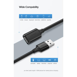 Кабель UGREEN US103-10314 USB-A 2.0 M to USB-A 2.0 F , скорость до 480 Мбит/с, 1m Black