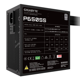 Блоки питания/ Power Supply Gigabyte GP-P650SS, 650W 80+ Silver ATX, 3.0, Non-modular, 1x24 20+4 pin, 2x4+4-pin CPU, 2xMolex, 2x6+2-pin PCIe, 5xSATA3, Active, 120x120mm, 150x140x86mm, APFC, black