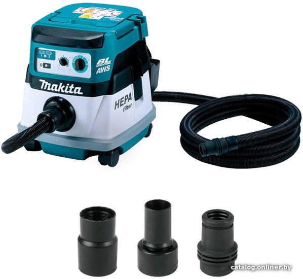 Пылесос Makita DVC867LZX4 (строительный, аккумулятор, регулировка мощности, сухая уборка, объем пылесборника: 8 л, мощность всасывания: 138.028 Вт /9.8 кПа, фильтр тонкой очистки)