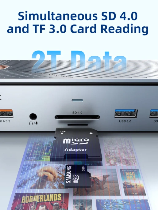 Многопортовая док-станция CABLETIME CB14G (CT-DK142-AG) с 3 монитора 2 порта HDMI DisplayPort 8K USB 3.0 Ethernet