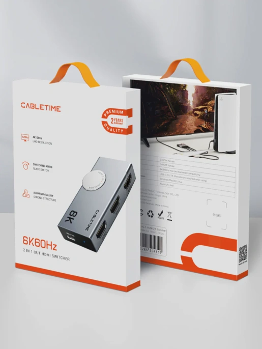 Переключатель CABLETIME CP34G (CT-HS8K2-AG) 2-в-1, 8K60Hz, HDMI 2.1, космический серый