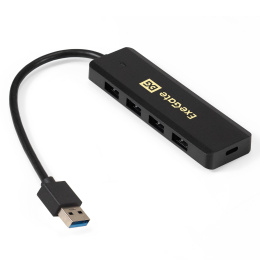 USB-Хаб (концентратор) 4-в-1 ExeGate DUB-4P/1 (кабель-адаптер USB3.0 --> 4xUSB3.0, доп. разъем USB Type-C для подключения источника питания, Plug&Play, черный) EX293980RUS
