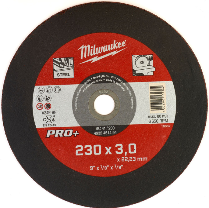 Диск отрезной Milwaukee PRO+ SC41 230x3 4932451494 по металлу, внутренний диаметр диска: 22.2мм
