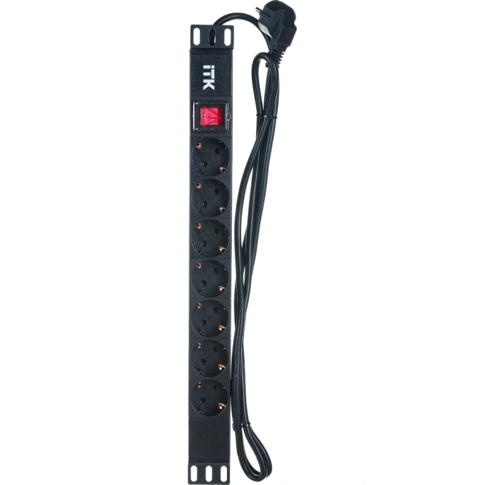 Блок розеток ITK PDU 7 роз. нем.ст. с выкл 1U каб.2м вилка нем.ст ПВХ черный PH12-7D1-P