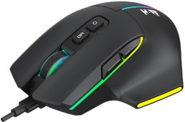 Мышь HAFF Mystery (MS-GM110WR) (беспроводная: радио+BT, 8 клавиш, RGB-подсветка, сенсор IC202, DPI: 800-3200, аккумулятор 500mAh, кабель 1.6 м плетеный Type-C, цвет: черный)