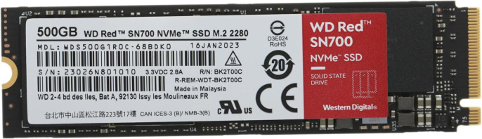 SSD накопитель WD Red SN700 WDS500G1R0C 500ГБ, M.2 2280, PCIe 3.0 x4, NVMe, M.2