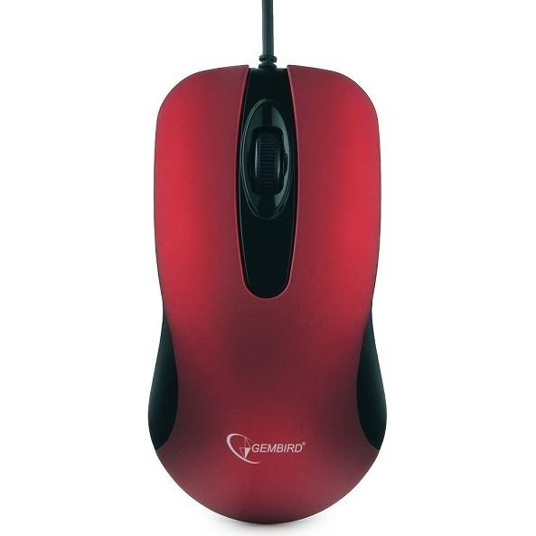 Gembird MOP-400-R красный USB {Мышь, бесшумный клик, 2 кнопки+колесо кнопка, 1000 DPI, soft-touch, кабель 1.45м, блистер}
