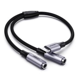 Кабель UGREEN AV144-30732; Type-C M to 2x AUX 3.5mm F ; Поддерживает наушники с протоколом OMTP/CTIA; Поддерживает только вывод аналогового звука; Не поддерживает микрофон; Не поддерживает дистанционное управление; Алюминиевый корпус с оплеткой; 25см;