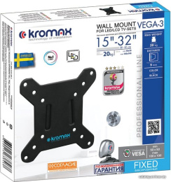 Кронштейн для телевизора Kromax VEGA-3 new черный 15"-32" макс.20кг настенный фиксированный