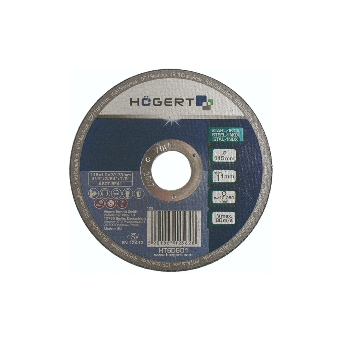 Диск отрезной по металлу (115x1x22.2 мм) HOEGERT TECHNIK HT6D601