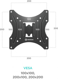 Кронштейн для телевизора ONKRON M2S, 17-43", настенный, поворот и наклон,  черный