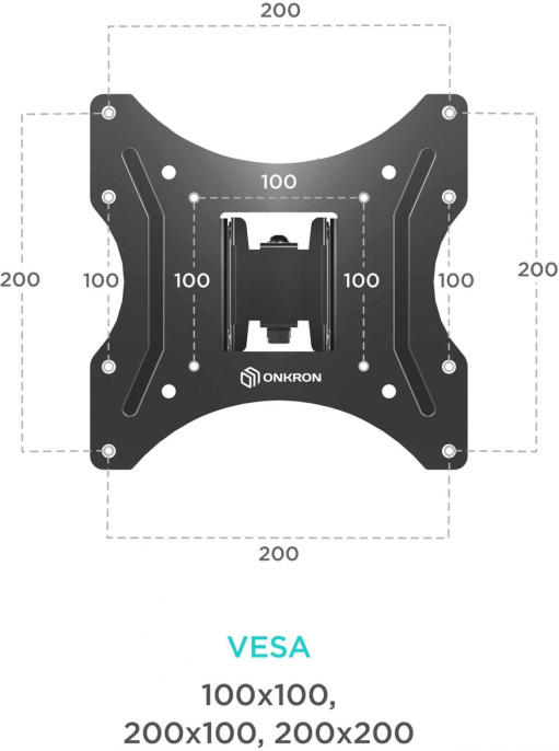 Кронштейн для телевизора ONKRON M2S, 17-43", настенный, поворот и наклон,  черный