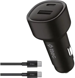 Автомобильное зарядное устройство TTEC SmartCharger Duo PD 48W Car Fast Charger USB-C+USB-A с кабелем USB-C-USB-C 3A. Цвет: черный