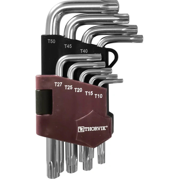 Набор торцевых ключей T-TORX коротких с центрирующим штифтом Thorvik TTKS9S Т10H-T50H, 9 пр. 53140