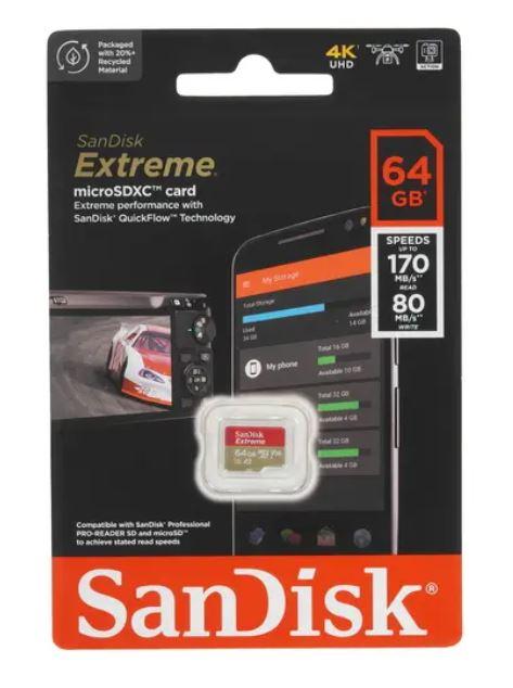 Micro SecureDigital 64Gb Sandisk Extreme SDSQXAH-064G-GN6MN