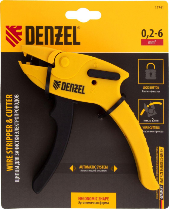 Щипцы для зачистки электропроводов Denzel сечением 0,2-6 мм2, функция обрезания проводов 17741