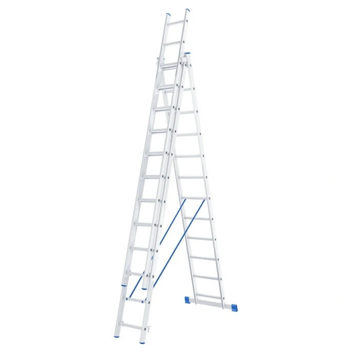 Алюминиевая трехсекционная лестница СИБРТЕХ 3х12 ступеней 97822