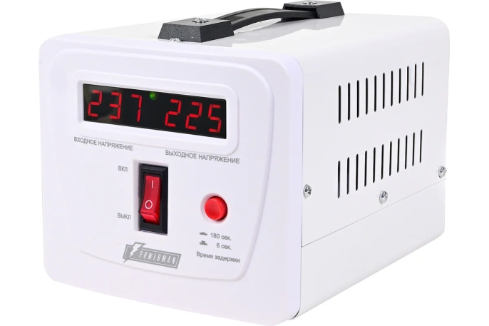 Стабилизатор напряжения Powerman AVS-500E 500ВА, LCD, 2 Schuko, точность 8%, напольный 6187939 