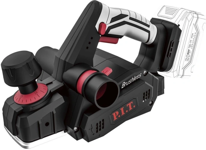 Электрорубанок P.I.T. PEP20H-82A аккумуляторный, бесщеточный, 20 В, 16000 об/мин, 2 ножа 82 мм, глубина 0-2 мм