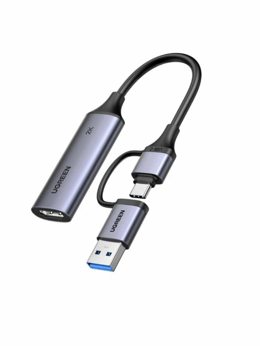 Карта видеозахвата UGREEN CM629 15389 HD HDMI&USB-C/USB-A 4K@30Hz Video Capture Card. Цвет: серый космос