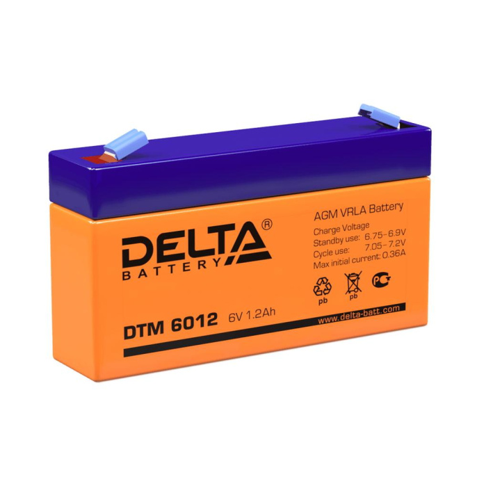 Аккумуляторная батарея 6V/1.2Ah Delta DTM 6012 97/24/52 58 , 0.31кг, 8лет, F1 4614010050014