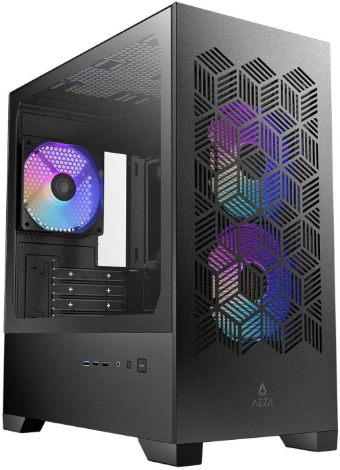 Корпус Azza AEROHEX-M черный без БП mATX 8x120mm 2x140mm 1xUSB2.0 2xUSB3.0 audio bott PSU (CSAZ-203A03M)