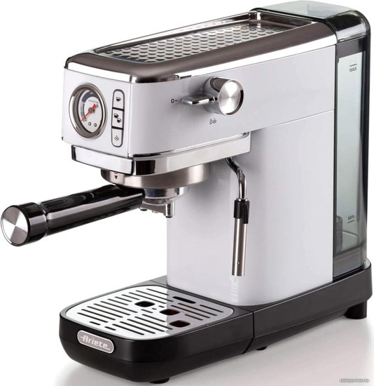 Рожковая кофеварка Ariete Espresso Slim Moderna 1381/14 1300 Вт, корпус металл/пластик, используемый кофе: молотый, цвет белый/черный